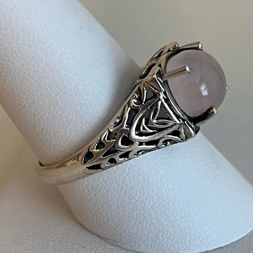 SOLID 925 STERLING SILVER ROSE QUARTZ GEMSTONE RING SIZE 9.75